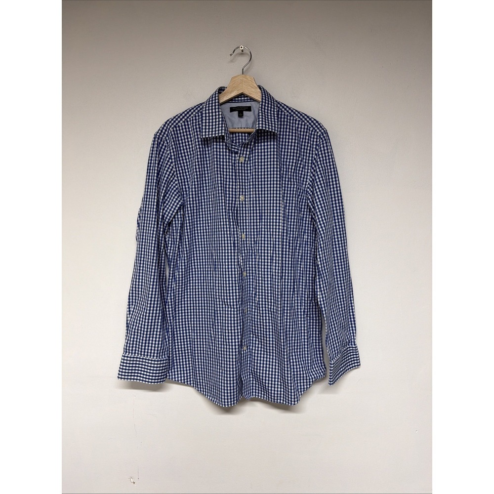 Banana Republic Men Large Gingham Button Down Shirt Blue White Check Long Sleeve